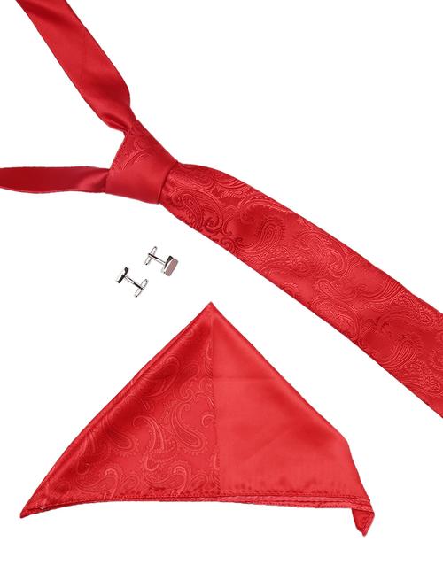 red micro fiber tie with cufflinks and handkerchief - 14757443 - Very Small Image - 1