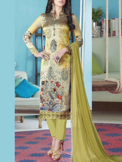 printed unstitched straight pant suit - 14757975 - Very Small Image - 1