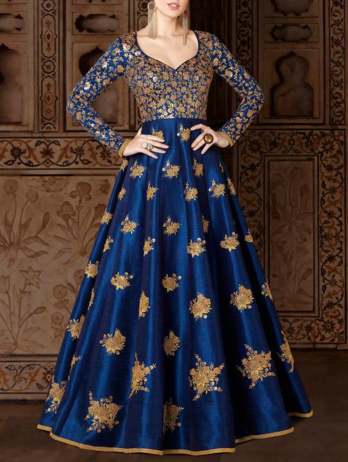 blue raw silk semistitched suit - 14759173 - Very Small Image - 1