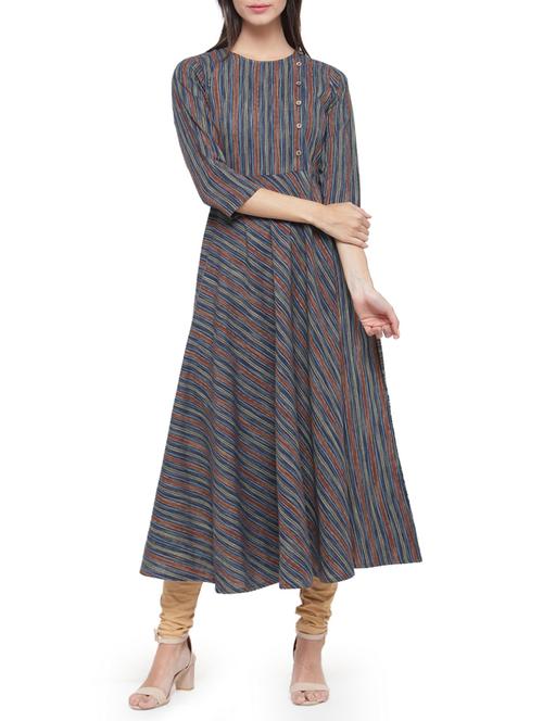blue cotton flared kurta - 14759260 - Very Small Image - 1