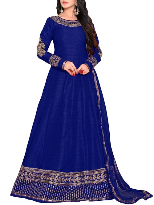 Embroidered semi-stitched anarkali suit - 14759990 - Very Small Image - 1