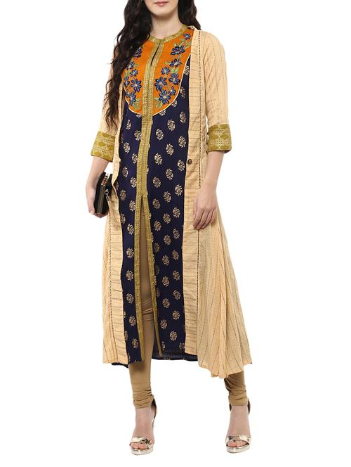 Multicolored cotton layered kurta - 14761063 - Very Small Image - 1
