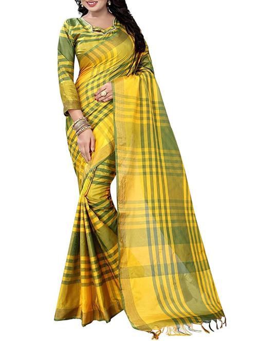 yellow cotton saree with blouse - 14761400 - Very Small Image - 1