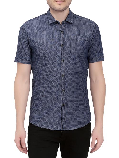 dark blue cotton casual shirt - 14762018 - Very Small Image - 1