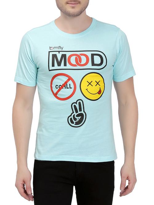 light blue cotton front print tshirt - 14762052 - Very Small Image - 1