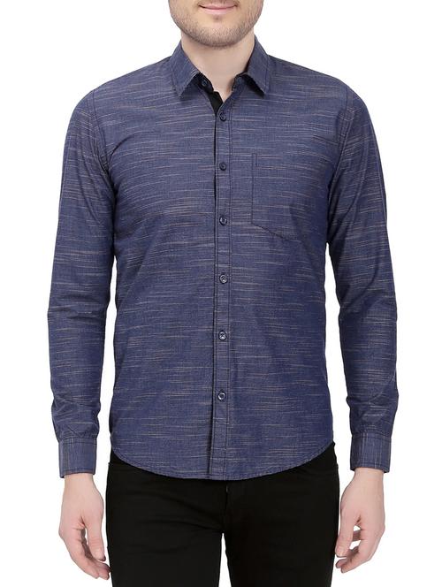 navy blue cotton casual shirt - 14762071 - Very Small Image - 1