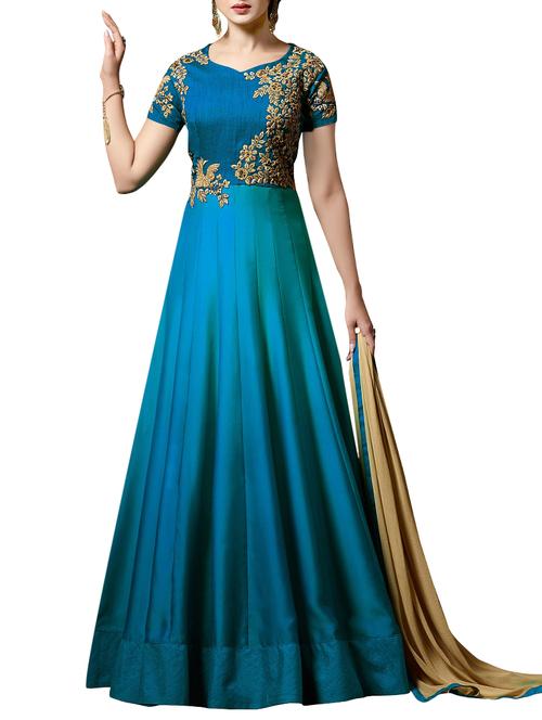 embroidered semi-stitched anarkali suit - 14762474 - Very Small Image - 1