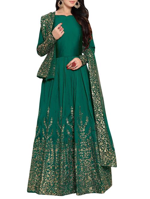 embroidered semi-stitched flared suit - 14762476 - Very Small Image - 1