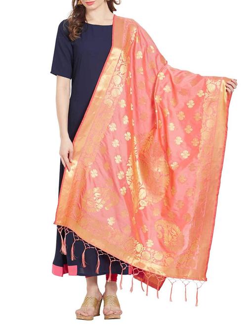 pink banarasi silk dupatta - 14762755 - Very Small Image - 1
