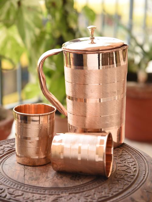 designer copper jug set, 3-pieces, brown - 14764409 - Very Small Image - 1