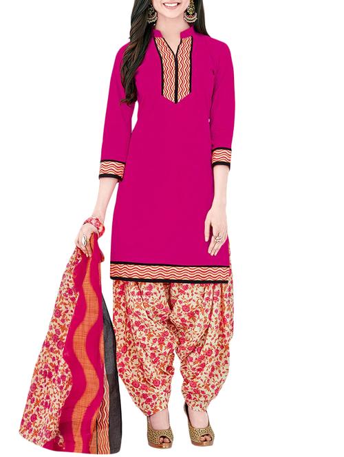 pink cotton unstitched suit - 14765788 - Very Small Image - 1