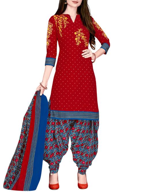 red cotton embroidered unstitched suit - 14765794 - Very Small Image - 1