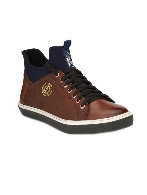 brown leatherette lace up sneaker - 14766465 - Very Small Image - 1