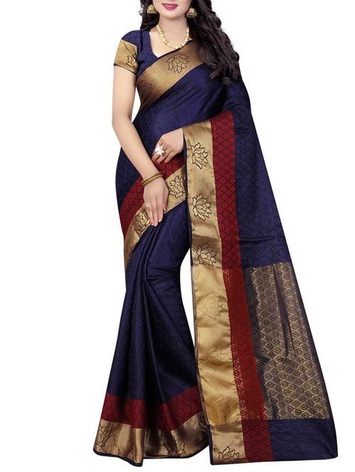 blue woven saree with blouse - 14766653 - Very Small Image - 1