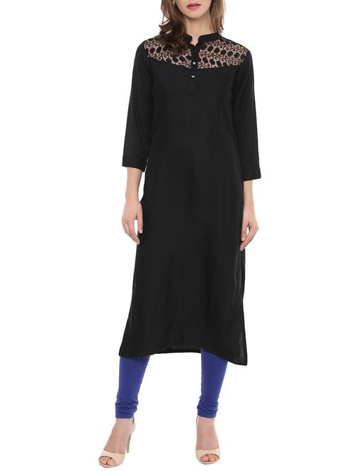 net yoke straight kurta - 14766988 - Very Small Image - 1