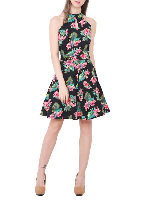 tropical print flared halter dress - 14768987 - Very Small Image - 1