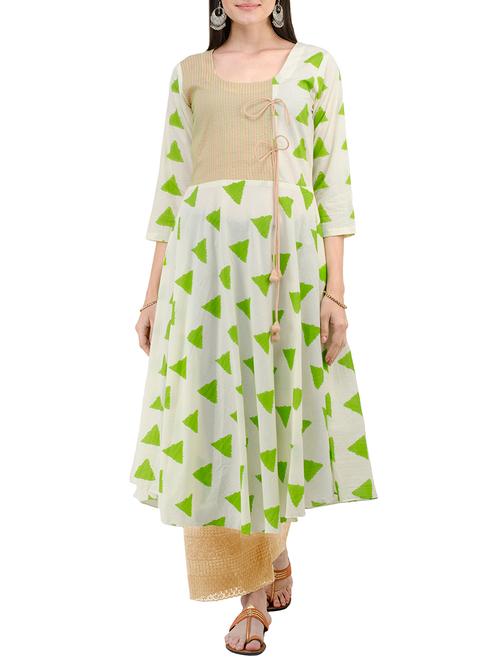 white cotton flared kurta - 14769964 - Very Small Image - 1