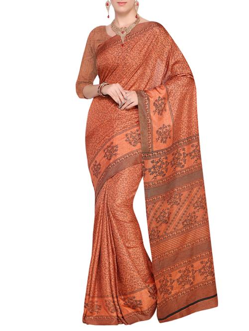 rust orange printed saree with blouse - 14770803 - Very Small Image - 1