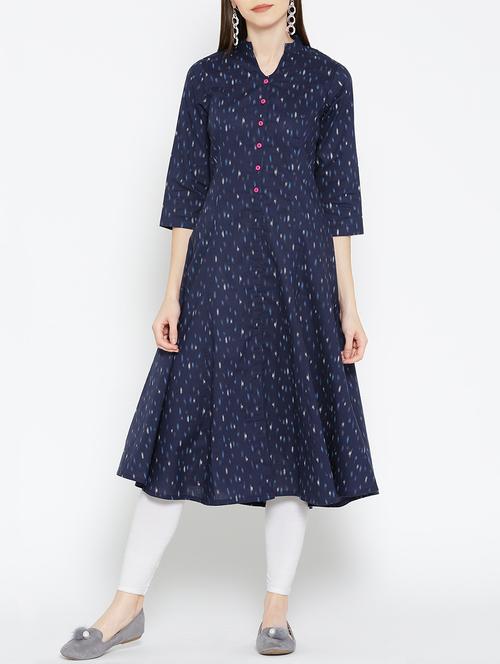 blue cotton aline kurta - 14771145 - Very Small Image - 1