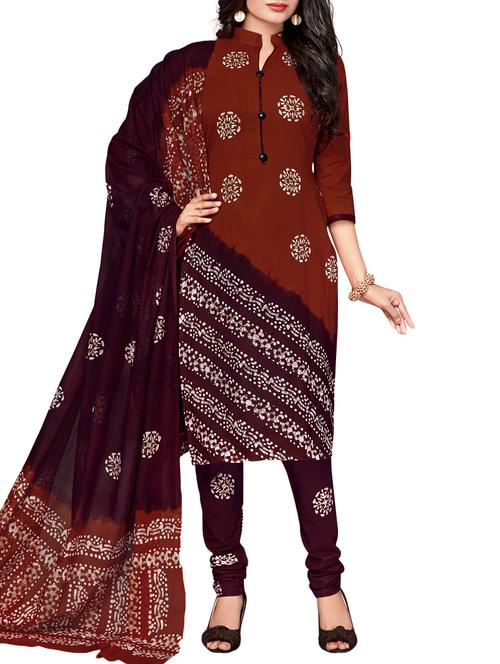 brown cotton printed unstitched suit - 14771374 - Very Small Image - 1