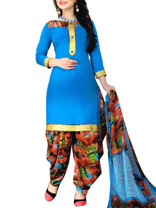 sky blue crepe printed unstitched suit - 14771453 - Very Small Image - 1