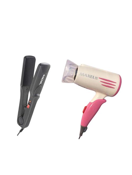 maxel combo of maxel professional  ak-003 flodable hair dryer with nova nhc-522 crm ceramic hair straightener - 14771717 - Very Small Image - 1