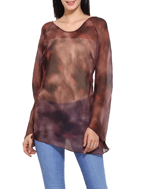 brown printed chiffon tunic - 14771921 - Very Small Image - 1