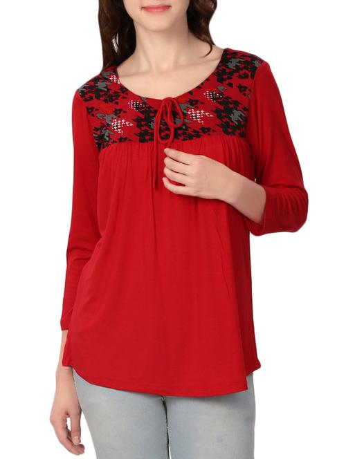 tie neck printed yoke top - 14772633 - Very Small Image - 1