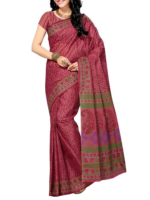 pink cotton printed saree with blouse - 14773128 - Very Small Image - 1