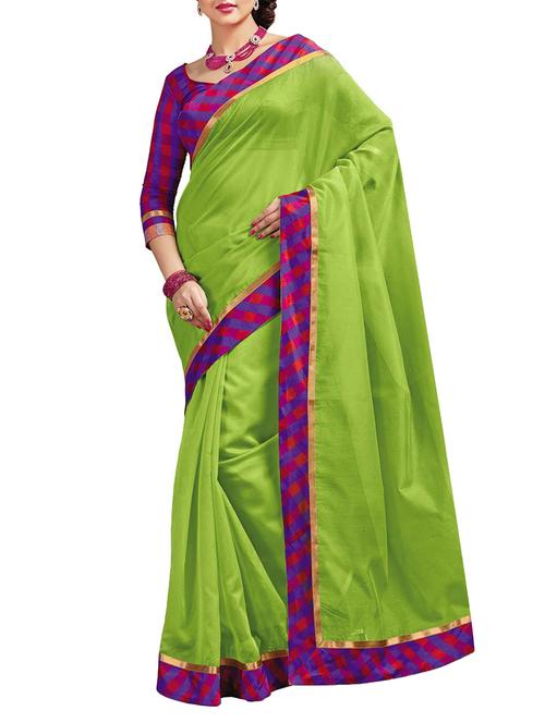 contrast striped lace border saree with blouse - 14773150 - Very Small Image - 1