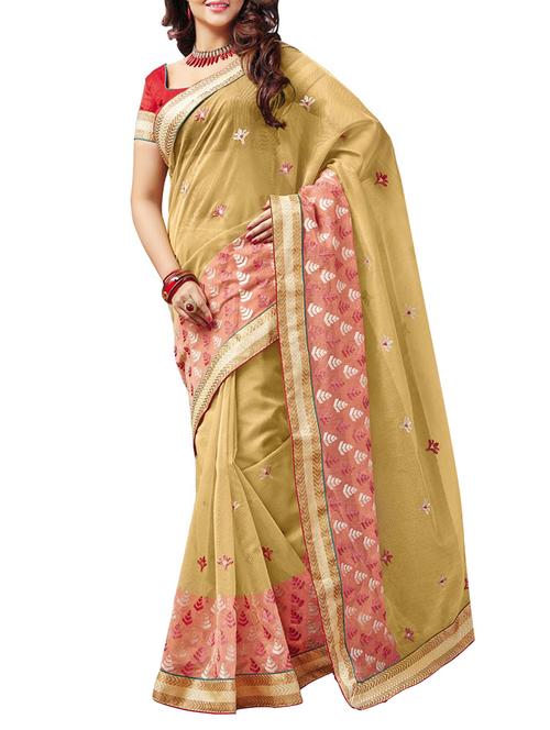 aari embroidered beige saree with blouse - 14773156 - Very Small Image - 1