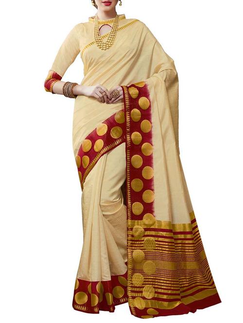 polka dots border tussar saree with blouse - 14773173 - Very Small Image - 1