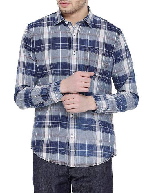navy blue cotton blend casual shirt - 14774055 - Very Small Image - 1