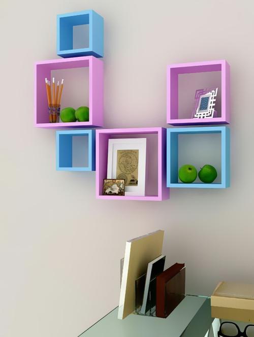 home&decor  pink / blue  nesting square wooden wall shelf set 6 - 14774375 - Very Small Image - 1