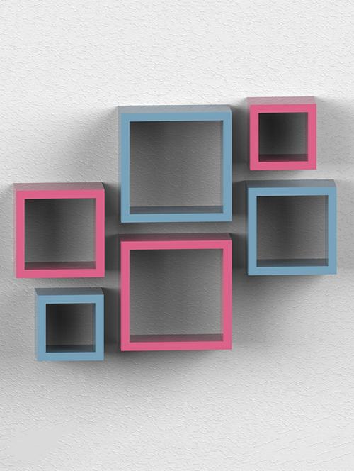 home&decor  winterblue / pink  nesting square wooden wall shelf set 6 - 14774380 - Very Small Image - 1