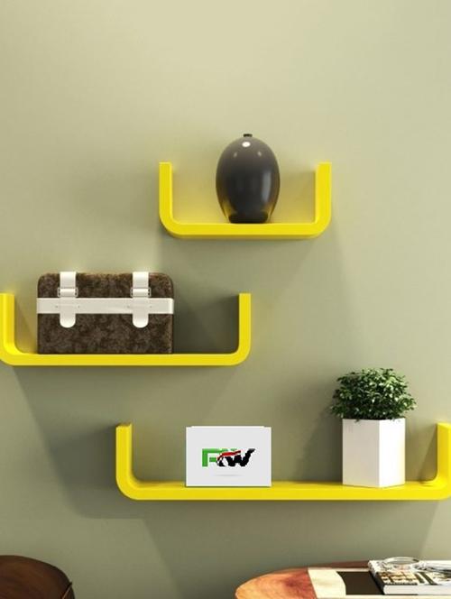 home deconation u shaped round coner floating wall shelf set-3 yellow - 14774457 - Very Small Image - 1