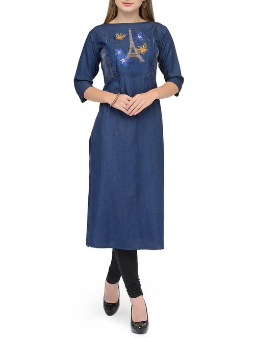 blue denim straight kurta - 14774894 - Very Small Image - 1