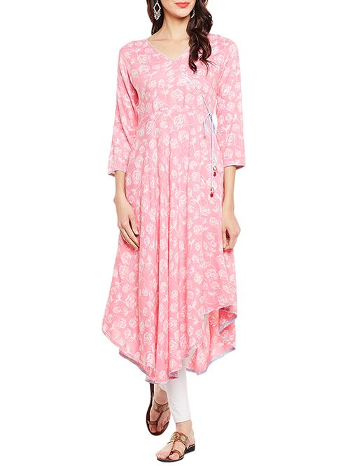 floral print  angrakha kurta - 14774900 - Very Small Image - 1