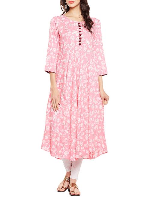 baby pink floral flared kurta - 14774925 - Very Small Image - 1