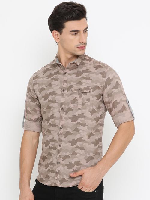 beige cotton casual shirt - 14775276 - Very Small Image - 1