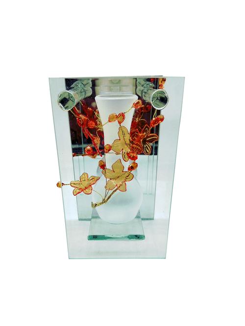 Random Glass Encased Artificial Flower Vine with Orange Flowers and Pot. - 14775945 - Very Small Image - 1