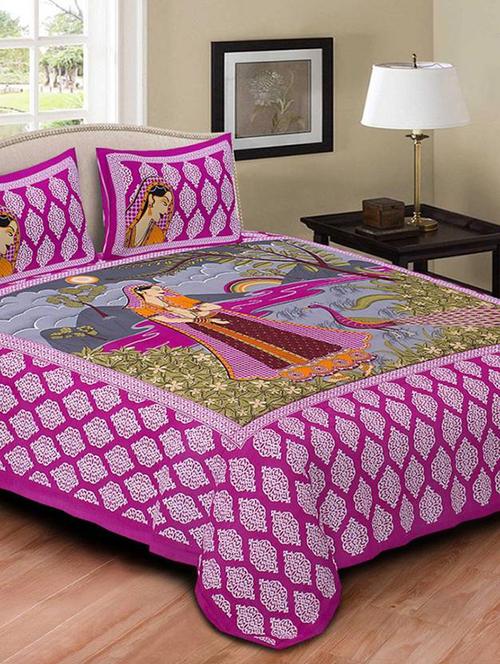 cotton printed double bedsheet with pillow cover - 14776594 - Very Small Image - 1