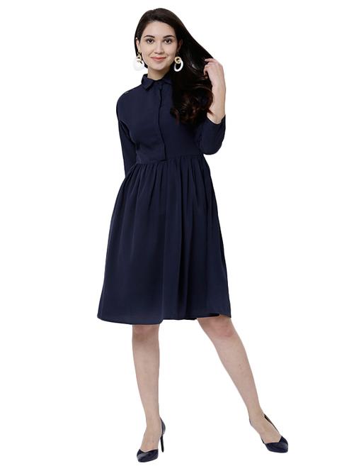 navy blue fit & flare dress - 14777454 - Very Small Image - 1
