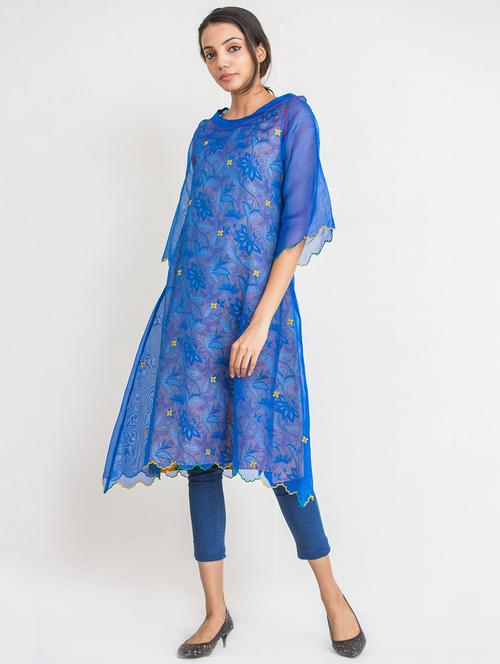 blue chiffon layered kurta - 14778027 - Very Small Image - 1