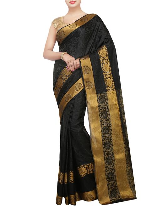 black silk kanjivaram saree with blouse - 14779440 - Very Small Image - 1