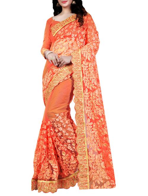 orange net embroidered saree with blouse - 14779539 - Very Small Image - 1