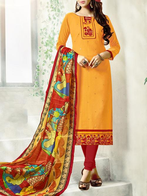 yellow cotton embroidered unstitched suit - 14779996 - Very Small Image - 1