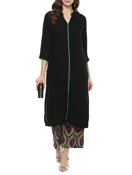 black rayon straight kurta - 14780441 - Very Small Image - 1