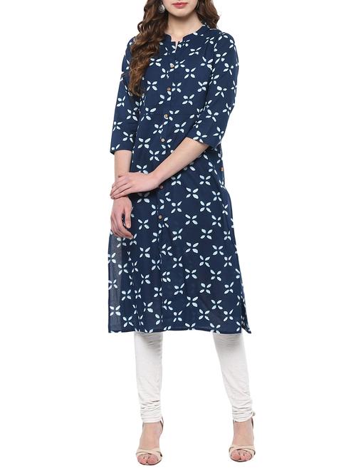 blue cotton straight kurta - 14780474 - Very Small Image - 1