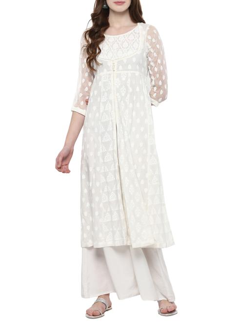 white cotton anarkali kurta - 14780506 - Very Small Image - 1